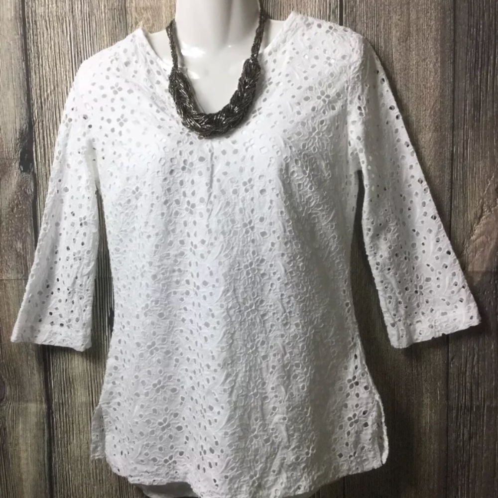 White Talbots Eyelet Blouse Tunic  Size 2P